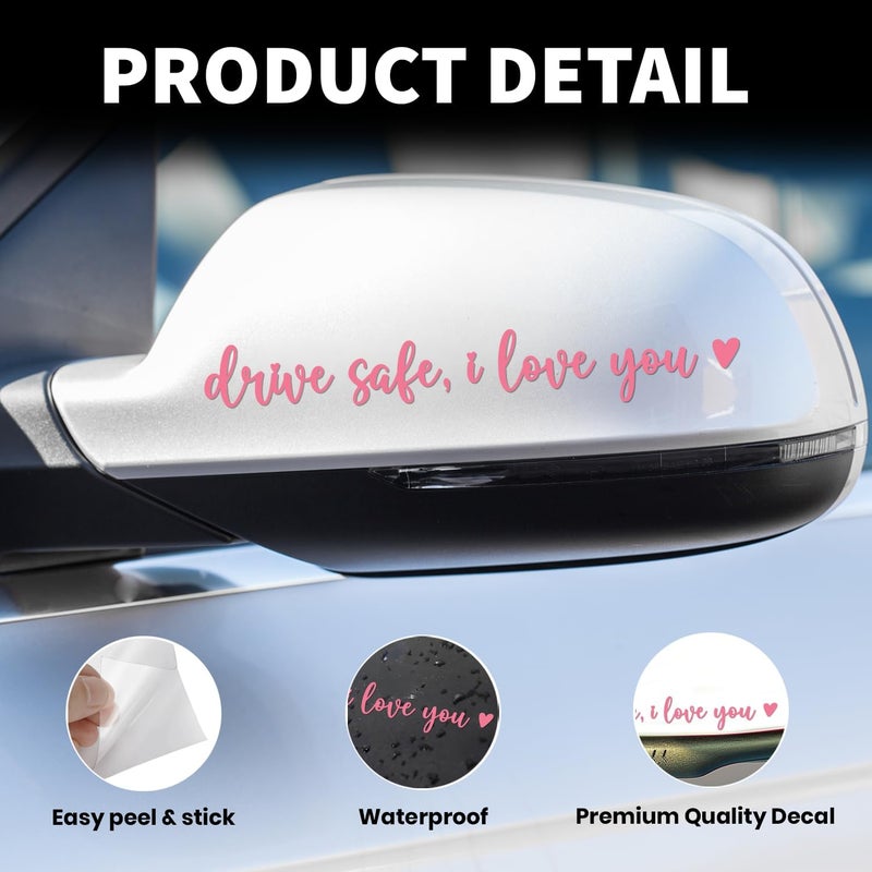 Hangwoous 3X Pink Drive Safe I Love You Sticker for Car Mirror - I Love You Drive Safe Mirror Sticker - Car Window Decals - New Driver Gifts for Men, Women - Cars Accessories - Image 2